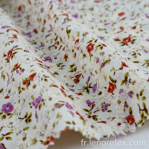 Tissu de broderie à oeillet d&#39;impression florale 100% coton